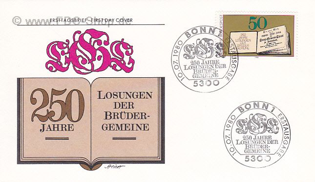 Ersttagsbrief BUND Mi-Nr: 1054, 250. Ausgabe des Losungsbuches der Brüdergemeine