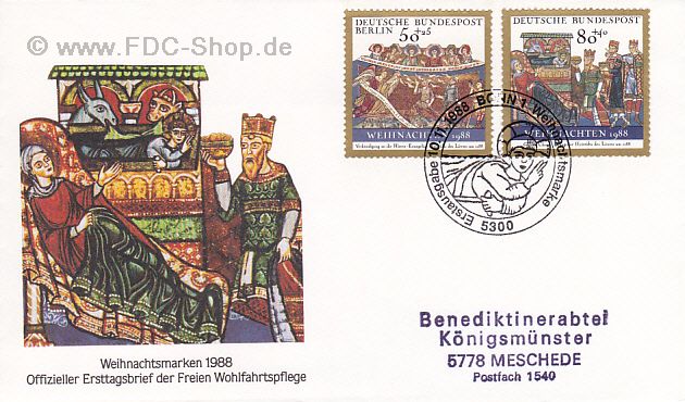 Ersttagsbrief BUND Mi-Nr: 1396, Weihnachten + BERLIN-Ausgabe