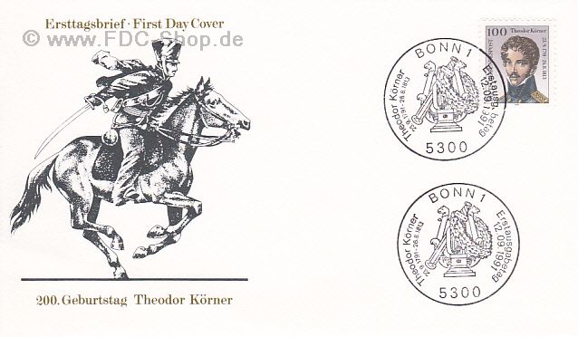 Ersttagsbrief BUND Mi-Nr: 1560, 200. Geburtstag von Theodor Körner
