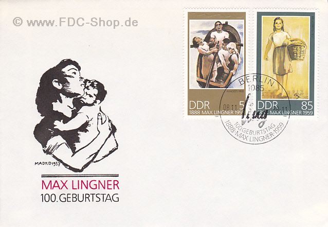 Ersttagsbrief DDR Mi-Nr: 3209+3212, 100. Geburtstag von Max Linger