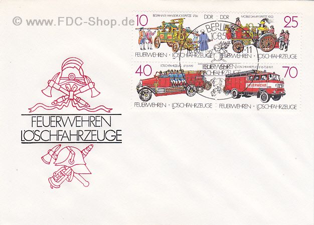 Ersttagsbrief DDR Mi-Nr: 3101-3104, Feuerwehren: Löschfahrzeuge (Viererblock)