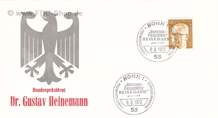 Ersttagsbrief BUND Mi-Nr: 691, Freimarke: Bundespräsident Gustav Heinemann