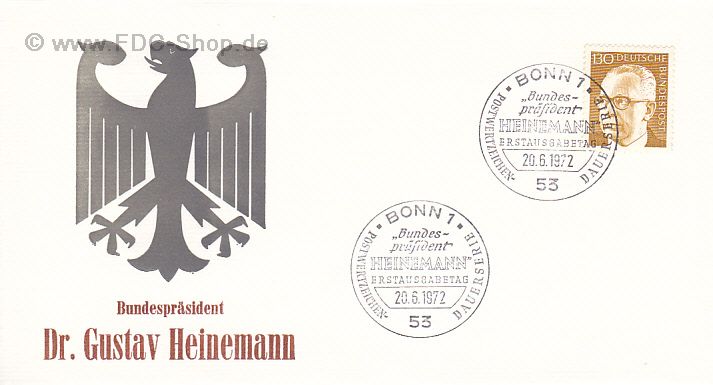 Ersttagsbrief BUND Mi-Nr: 728, Freimarke: Bundespräsident Gustav Heinemann