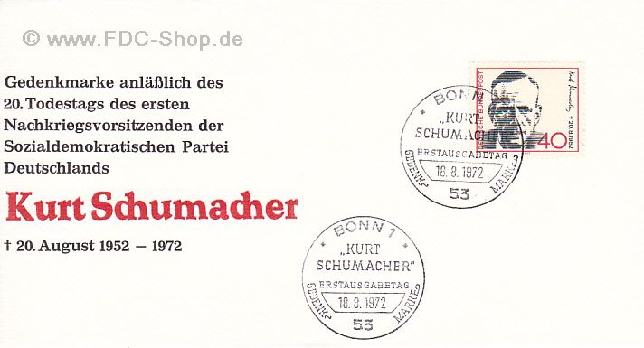 Ersttagsbrief BUND Mi-Nr: 738, 20. Todestag von Kurt Schumacher
