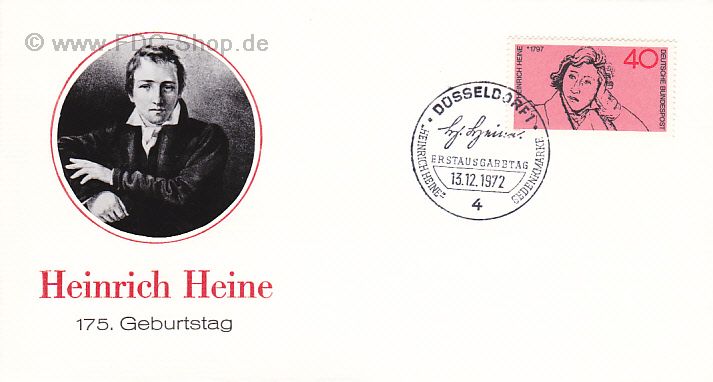 Ersttagsbrief BUND Mi-Nr: 750, 175. Geburtstag von Heinrich Heine