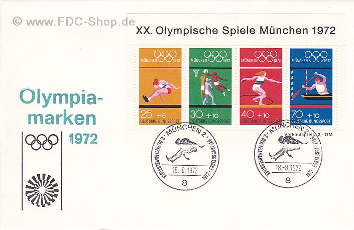 Ersttagsbrief BUND Mi-Nr: 734-737, Olympische Spiele in München (Block 8)