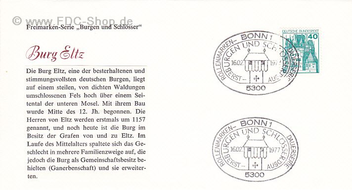 Ersttagsbrief BUND Mi-Nr: 915, Freimarken: Burgen und Schlösser; Burg Eltz