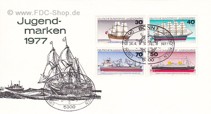 Ersttagsbrief BUND Mi-Nr: 929-932, Jugend: Deutsche Schiffe