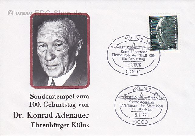 Ersttagsbrief BUND Mi-Nr: 876, 100. Geburtstag von Konrad Adenauer