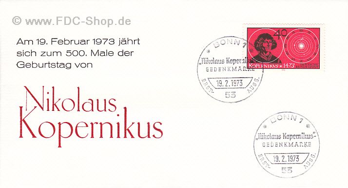 Ersttagsbrief BUND Mi-Nr: 758, 500. Geburtstag von Nikolaus Kopernikus