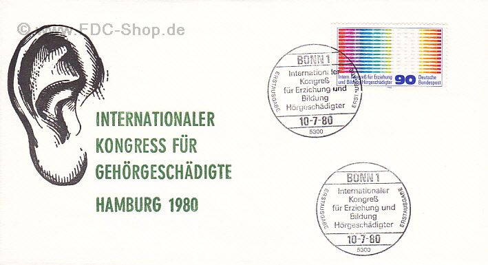 Ersttagsbrief BUND Mi-Nr: 1053, Internationaler Kongreß für Erziehung und Bildung Hörgeschädigter, Hamburg
