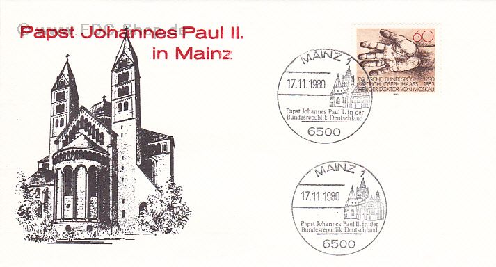 Sonderbrief BUND Mi-Nr: 1056, Papst Johannes Paul II in Mainz