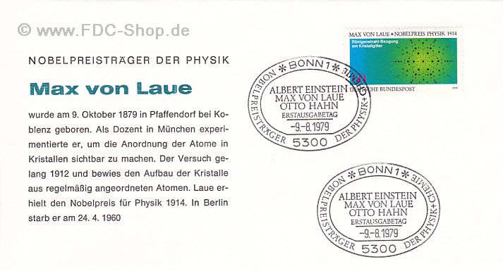 Ersttagsbrief BUND Mi-Nr: 1021, Nobelpreisträger der Physik und Chemie