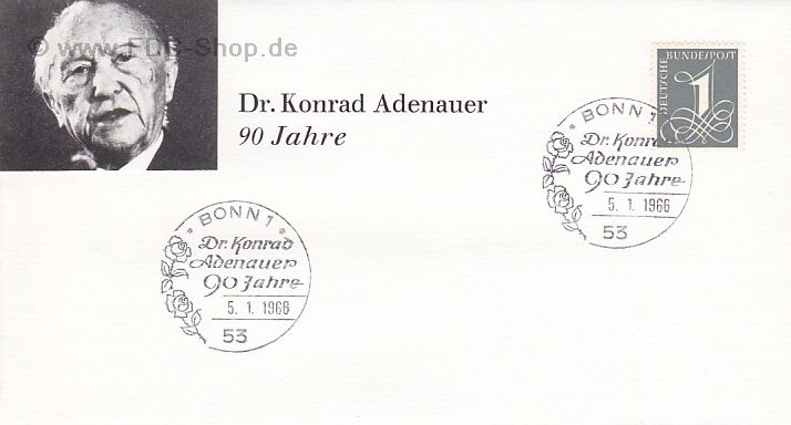 Sonderbrief BUND Mi-Nr: 285, 90. Geburtstag von Dr. Konrad Adenauer