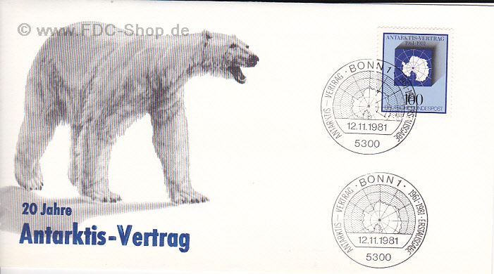 Ersttagsbrief BUND Mi-Nr: 1117, 20 Jahre Antarktis-Vertrag