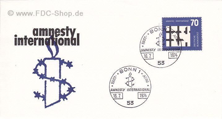 Ersttagsbrief BUND Mi-Nr: 814, Organisation "amnesty international"