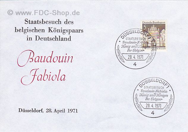 Sonderbrief BUND Mi-Nr: 489, Staatsbesuch des belgischen Königspaars in Deutschland, Bauduin Fabiola