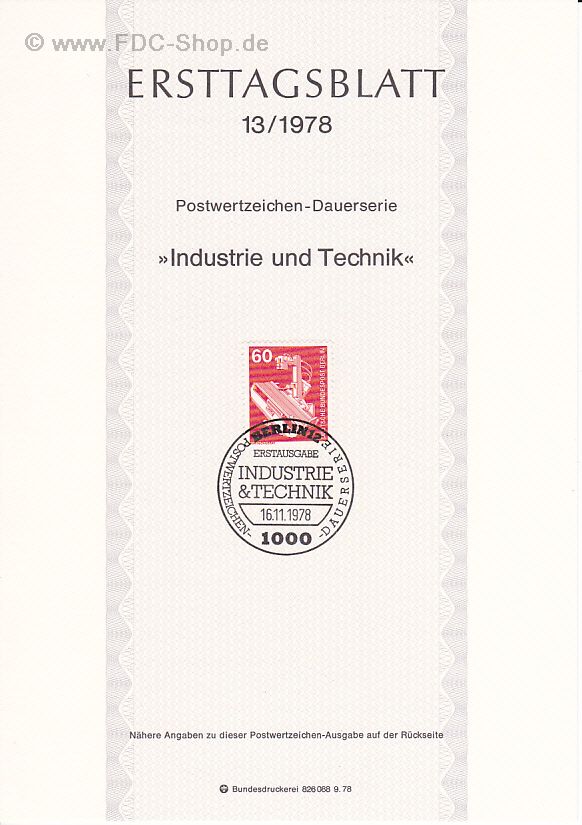 Ersttagsblatt Berlin (13/1978) Mi-Nr: 582, Freimarken: Industrie und Technik