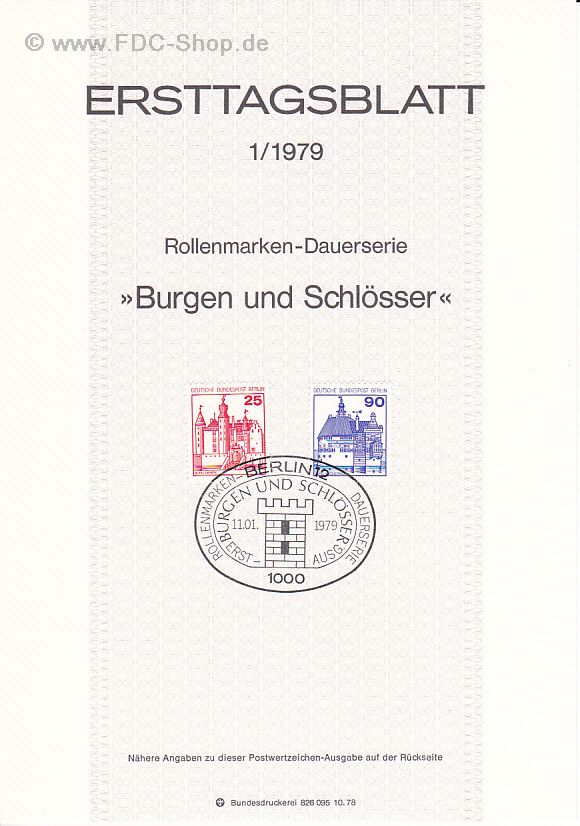 Ersttagsblatt Berlin (01/1979) Mi-Nr: 587-588, Freimarken: Burgen und Schlösser