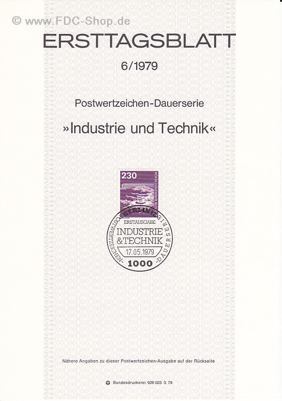 Ersttagsblatt Berlin (06/1979) Mi-Nr: 586, Freimarken: Industrie und Technik