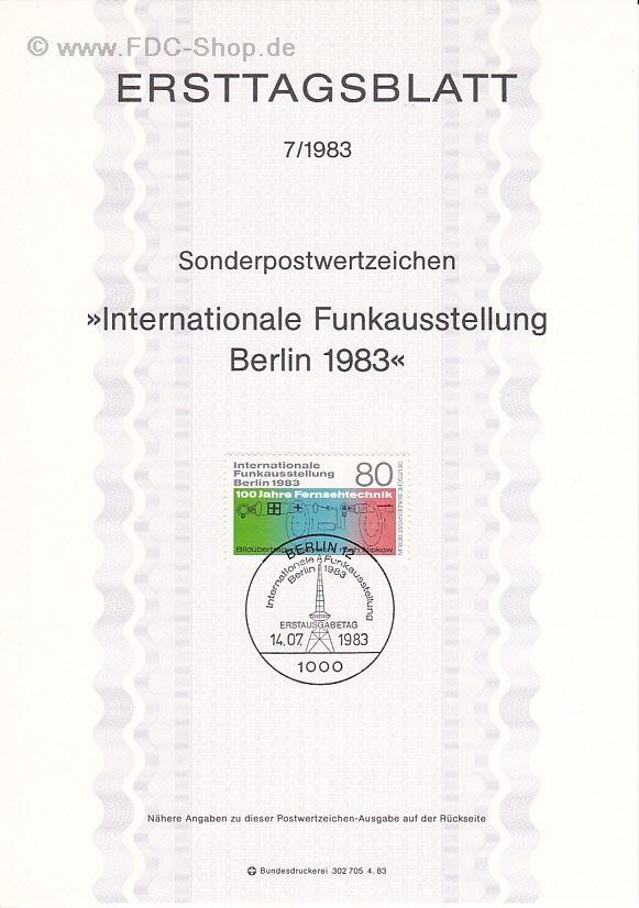 Ersttagsblatt Berlin (07/1983) Mi-Nr: 702, Internationale Funkausstellung (IFA), Berlin