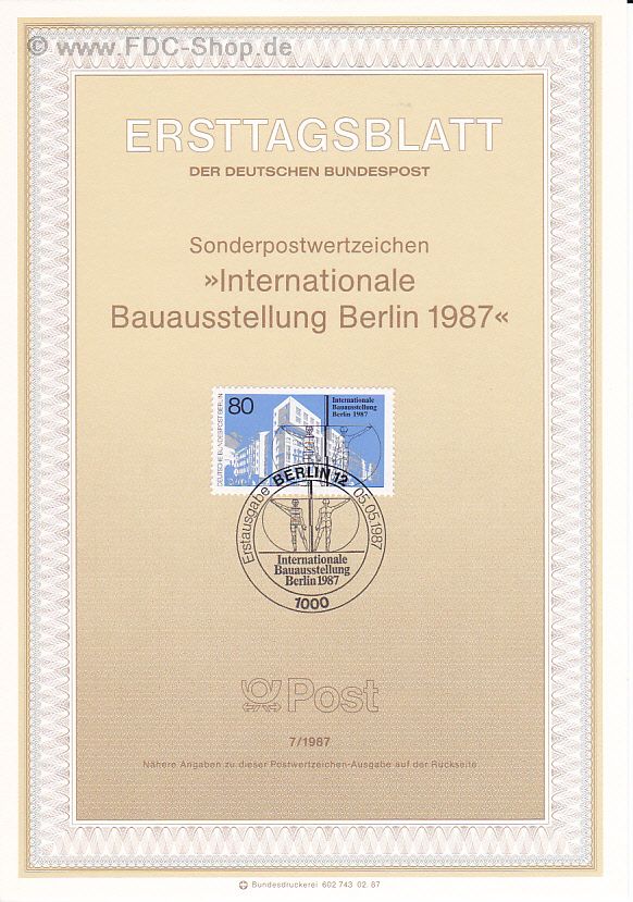 Ersttagsblatt Berlin (07/1987) Mi-Nr: 785, Internationale Bauaustellung (IBA), Berlin