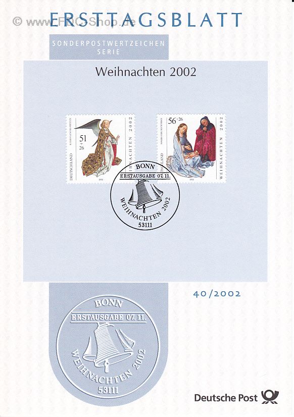 Ersttagsblatt BUND (40/2002) Mi-Nr: 2285-2286, Weihnachten 2002