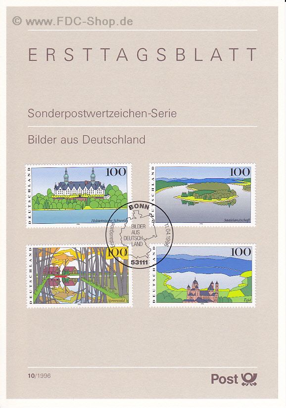 Ersttagsblatt BUND (10/1996) Mi-Nr: 1849-1852, Bilder aus Deutschland