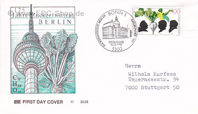 Ersttagsbrief BUND Mi-Nr: 1599, 125. Jahrestag der Gründung des Zuckerinstituts Berlin