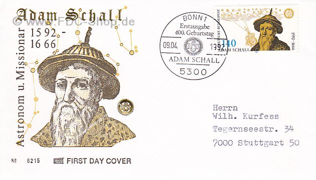 Ersttagsbrief BUND Mi-Nr: 1607, 400. Geburtstag von Johann Adam Schall von Bell