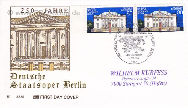 Ersttagsbrief BUND Mi-Nr: 1625, 250 Jahre Deutsche Staatsoper, Berlin