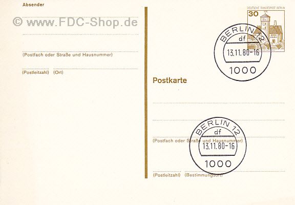 Postkarte BUND, Mi-Nr. 534, Freimarke; Burgen und Schlösser