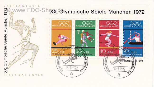 Ersttagsbrief BUND Mi-Nr: 734-737, Olympische Spiele in München (Block 8)