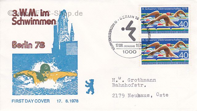Ersttagsbrief BERLIN Mi-Nr: 571, Schwimm-Weltmeisterschaften, Berlin