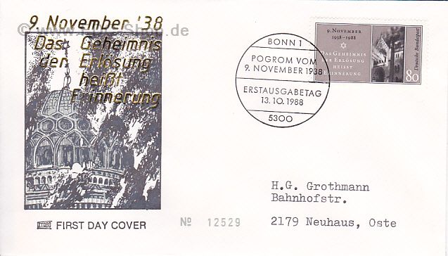 Ersttagsbrief BUND Mi-Nr: 1389, 50. Jahrestag der "Reichskristallnacht"