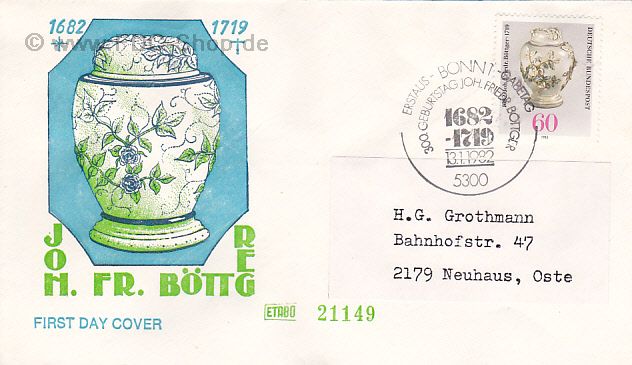 Ersttagsbrief BUND Mi-Nr: 1118, 300. Geburtstag von Johann Friedrich Böttger