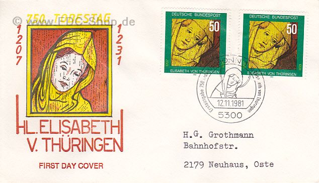 Ersttagsbrief BUND Mi-Nr: 1114, 750. Geburtstag der hl. Elisabeth von Thüringen