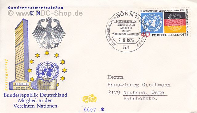 Ersttagsbrief BUND Mi-Nr: 781, Aufnahme der Bundesrepublik Deutschland in die Vereinten Nationen (UNO)
