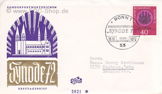 Ersttagsbrief BUND Mi-Nr: 752, Synode der Kath. Bistümer, Würzburg