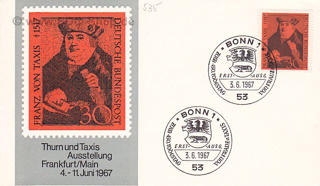 Ersttagsbrief BUND Mi-Nr: 535, 450. Todestag von Franz von Taxis