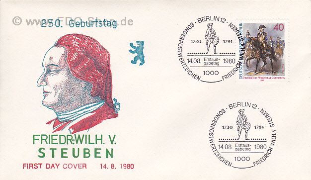 Ersttagsbrief BERLIN Mi-Nr: 628, 250. Geburtstag von Friedrich Wilhelm von Steuben