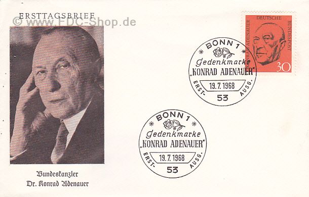 Ersttagsbrief BUND Mi-Nr: 567, 1. Todestag von Konrad Adenauer