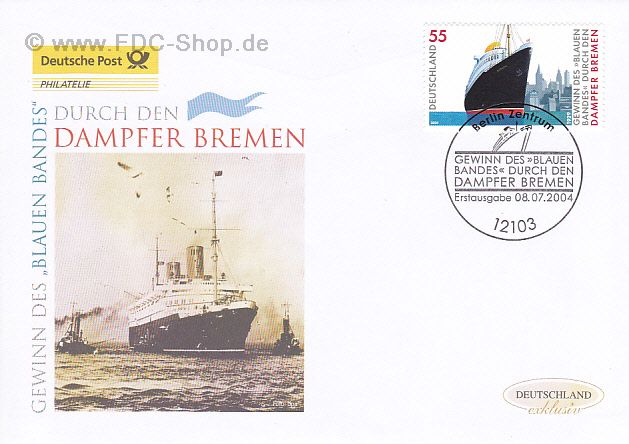 Ersttagsbrief BUND Mi-Nr: 2412, 75. Jahrestag des Gewinnes des "Blauen Bandes" durch das Passagierschiff "Bremen"