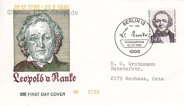Ersttagsbrief BERLIN Mi-Nr: 759, 100. Todestag von Leopold von Ranke
