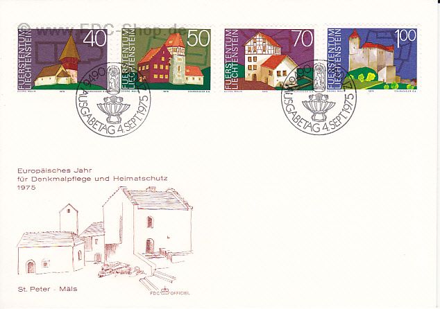 Ersttagsbrief Liechtenstein Mi-Nr: 630-633, Europäisches Jahr für Denkmalpflege und Heimatschutz