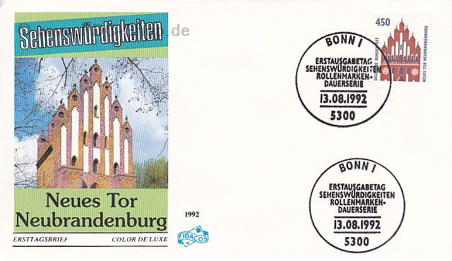 Ersttagsbrief BUND Mi-Nr: 1623, Freimarke: Sehenswürdigkeiten; Neues Tor, Neubrandenburg