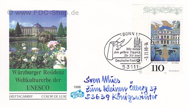 Ersttagsbrief BUND Mi-Nr: 2007, Kultur- und Naturerbe der Menschheit: Würzburger Residenz