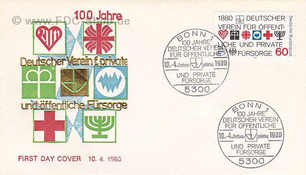 Ersttagsbrief BUND Mi-Nr: 1044, 100 Jahre Deutscher Verein für öffentliche und private Fürsorge