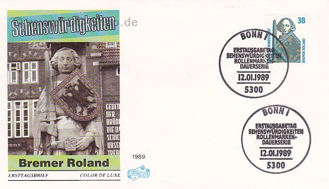 Ersttagsbrief BUND Mi-Nr: 1400, Freimarke: Sehenswürdigkeiten; Rolandsäule, Bremen