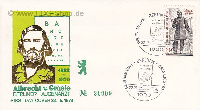 Ersttagsbrief BERLIN Mi-Nr: 569, 150. Geburtstag von Albrecht von Graefe
